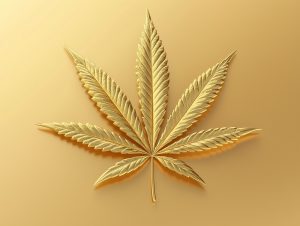 luxury golden cannabis leaf on a matching gold background